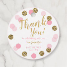 Girl Baby Shower Thank you Favor Tags Pink Gold