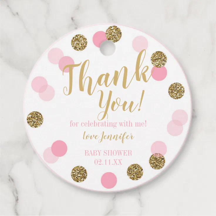 Girl Baby Shower Thank you Favor Tags Pink Gold | Zazzle