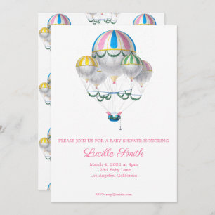 Girl Baby Shower Vintage Hot Air Balloon Invitate Invitation