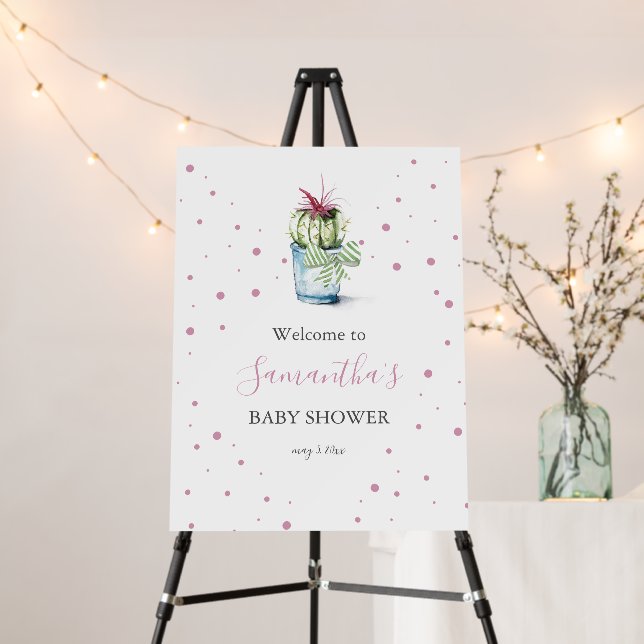 Girl Baby Shower Welcome Sign Cactus (In Situ (Stand))