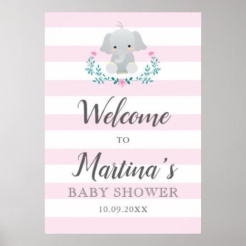 Girl Baby shower welcome sign elephant