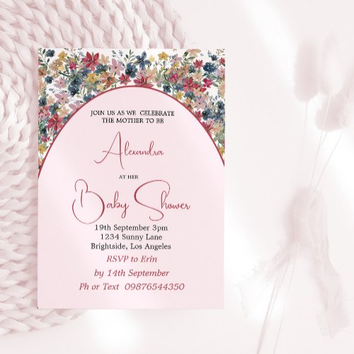 Girl Baby Shower Wildflowers Pink  Invitation