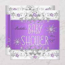 Girl Baby Shower Winter Wonderland Purple White 3 Invitation