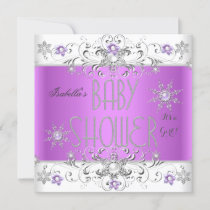 Girl Baby Shower Winter Wonderland Purple White Invitation