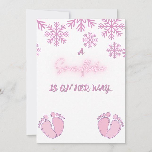 Girl Baby Shower with Pink Snowflakes and Feet Invitation (Front)