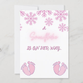 Girl Baby Shower with Pink Snowflakes and Feet Invitation