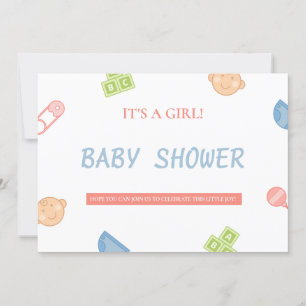 Girl Baby Shower with Rattles, Blocks, Clothes Invitation