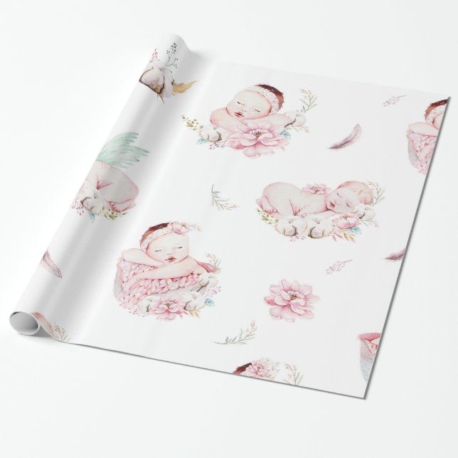 Girl Baby Shower Wrapping Paper (Unrolled)