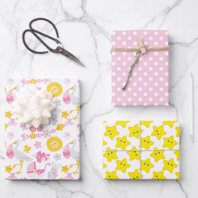 Girl Baby Shower Wrapping Paper Set of 3 | Zazzle