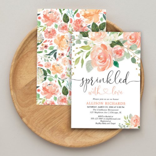 Girl baby sprinkle floral watercolors greenery invitation