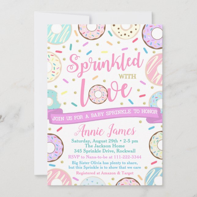 Girl Baby Sprinkle Invitation Donut Baby Sprinkle (Front)