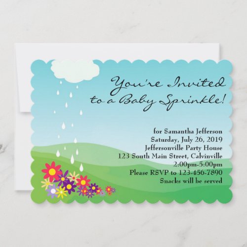 Girl Baby Sprinkle Invitation, Flowers and Rain