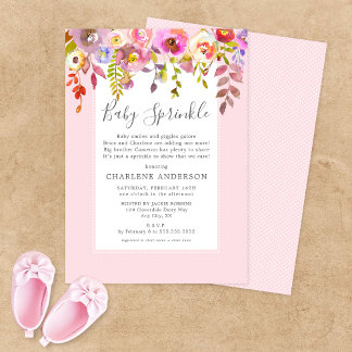 Girl Baby Sprinkle Invite, pink floral Invitation
