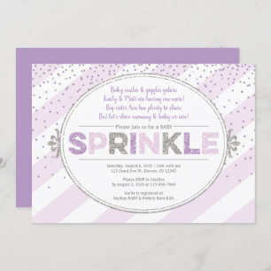 Girl baby sprinkle invite purple silver glitter