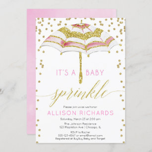 Girl baby sprinkle, umbrella pink gold baby shower invitation