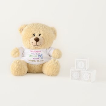 Girl Baby Stats Personalized Teddy Bear by ArianeC at Zazzle