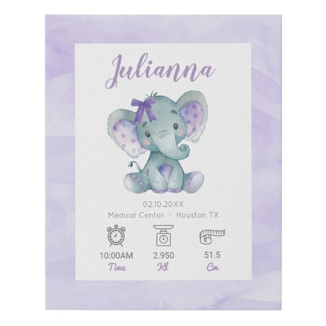 Girl Baby Stats Sign Nursery Stats Wall Art Birth  (Front)