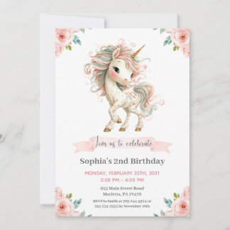 Girl Baby Unicorn Birthday Party Invitation