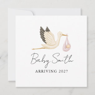 Girl Baby Water Color Stork Announcement Year