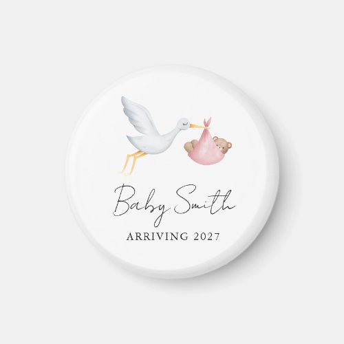 Girl Baby Water Color Stork Announcement Year Magnet