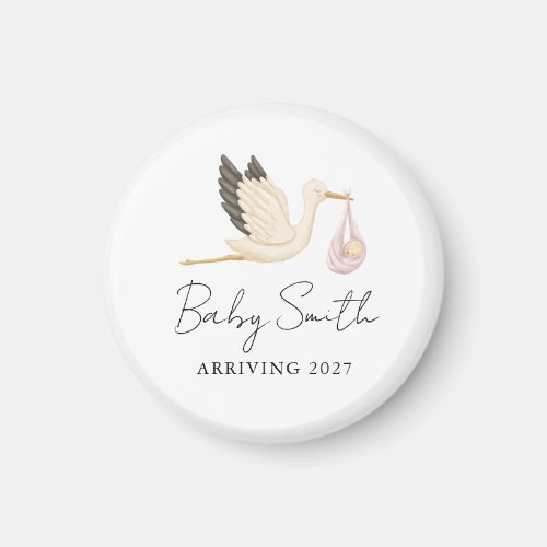 Girl Baby Water Color Stork Announcement Year Magnet