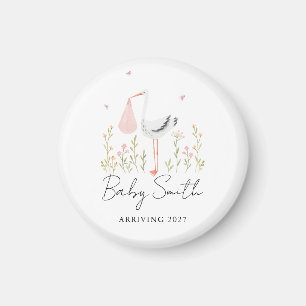 Girl Baby Water Color Stork Announcement Year Magnet
