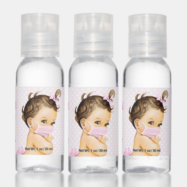 Girl Baby Wearing Mask Baby Shower Hand Sanitizer (Set)