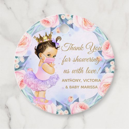 Girl Baby With Mask COVID Baby Shower Favor Tags