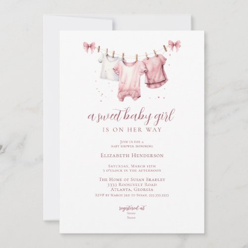 Girl BabyClothes Clothesline Baby Shower Invitation