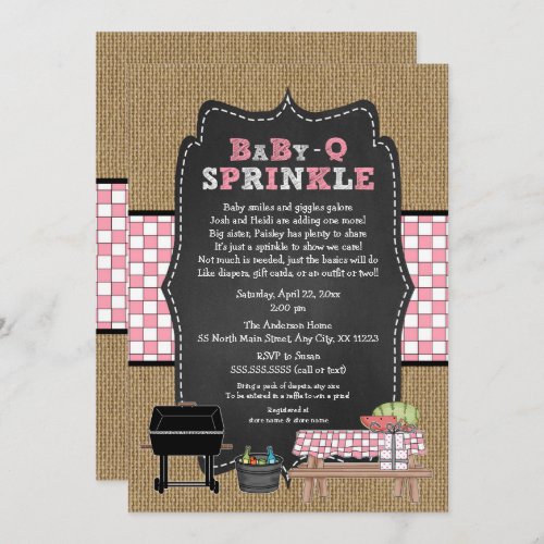 Girl BabyQ Sprinkle BBQ Baby Shower BABY Q Invitation