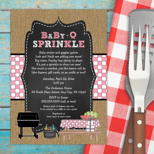 Girl BabyQ Sprinkle BBQ Baby Shower BABY Q Invitation