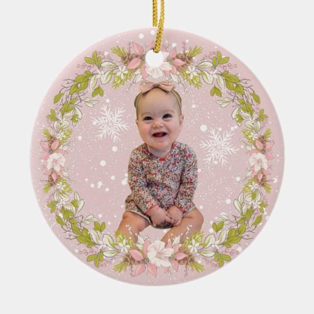 Girl Baby's First Christmas Ceramic Ornament (Front)