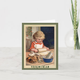 Girl Baking Cookies with Recipe Christmas Card
