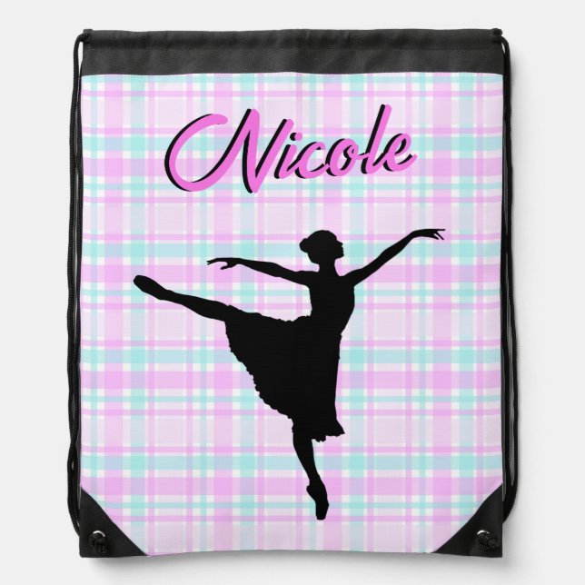 Girl Ballerina Ballroom Dance Plaid Pastel Drawstring Bag (Front)