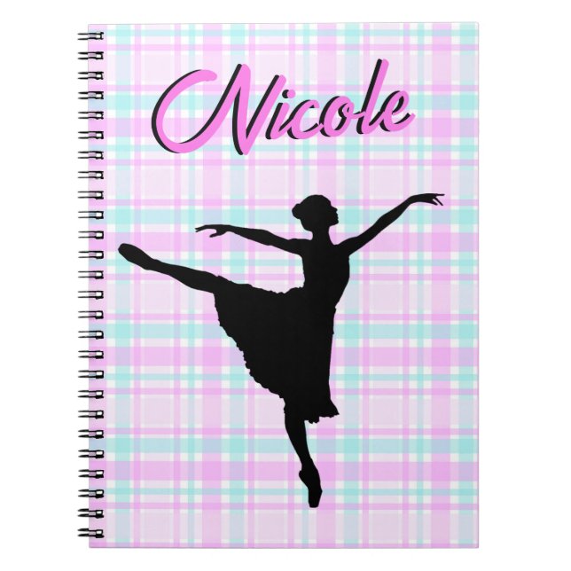 Girl Ballerina Ballroom Dance Plaid Pastel Notebook (Front)