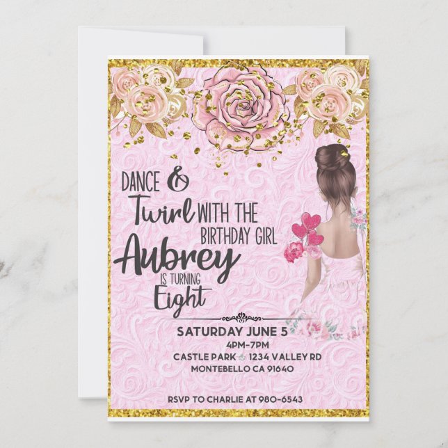 Girl Ballerina birthday invitation (Front)