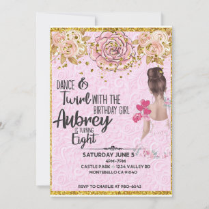 Girl Ballerina birthday invitation