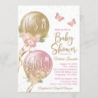 Girl Balloon Baby Shower Invitation