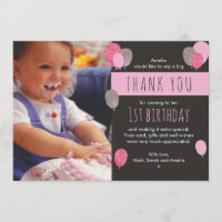 Girl balloon birthday thank you card