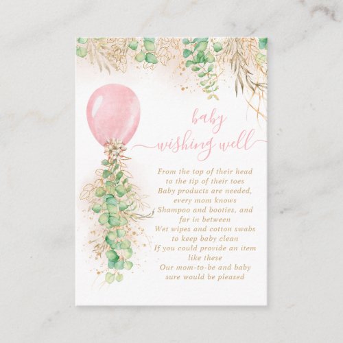Girl Balloon Greenery Wishing Well Baby Shower Enc Enclosure Card