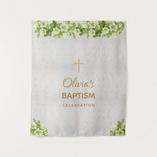 Girl Baptism Backdrop Marble Gold Cross Lilies
