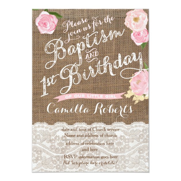 Girl Baptism Birthday Invitations, Pink Baptism Card