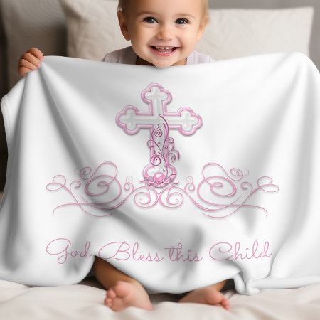 Girl Baptism Blanket With Elegant Pink Cross
