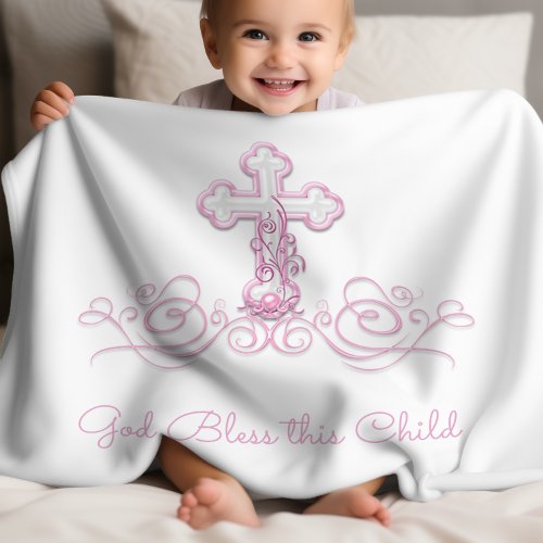 Girl Baptism Blanket with Elegant Pink Cross