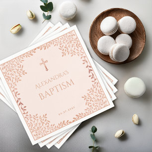 Girl Baptism Blush Pink Elegant Rose Gold Leaves Napkins
