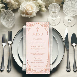 Girl Baptism Blush Pink Rose Gold Elegant Vintage Menu