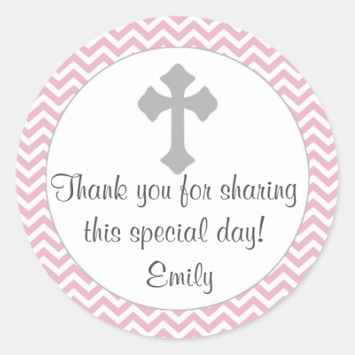 Girl Baptism Christening Favor Label Pink Silver