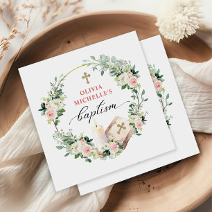 Girl Baptism Christening Floral Napkins