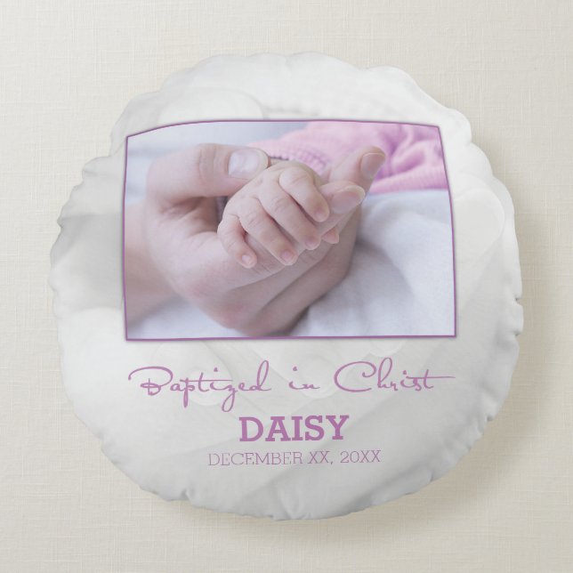 Girl Baptism Congratulations for Baby Personalized Round Pillow (Front)