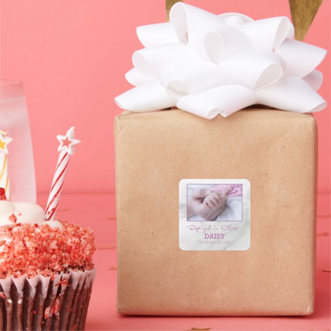 Girl Baptism Congratulations for Baby Personalized Square Sticker (Party)